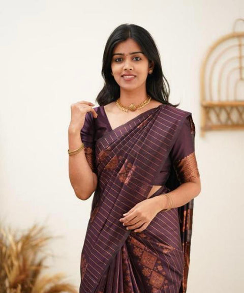 VastraLakshmi Gorgeous Purple Soft Silk Saree With Stylish Blouse Piece