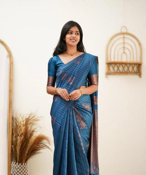 VastraLakshmi Adorning Rama Soft Silk Saree With Glowing Blouse Piece