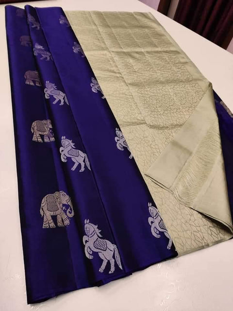 VastraLakshmi Trendy Blue Soft Silk Saree With Gleaming Blouse Piece