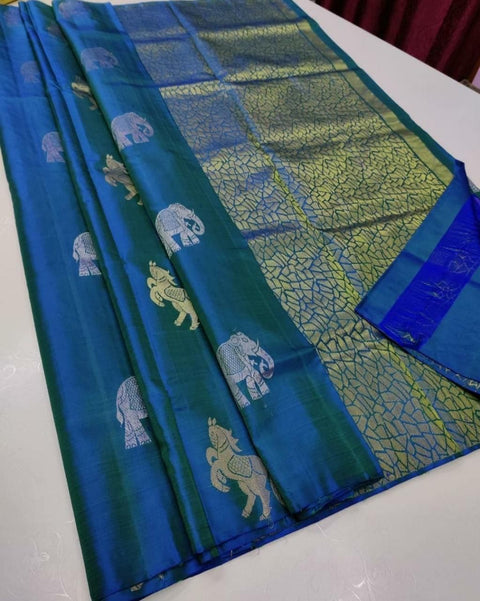 VastraLakshmi Marvellous Firozi Soft Silk Saree With Sizzling Blouse Piece