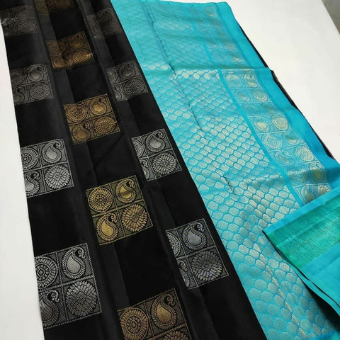 VastraLakshmi Snappy Black Soft Silk Saree With Fantabulous Blouse Piece