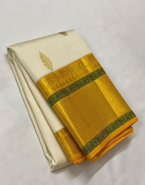 VastraLakshmi Luxuriant Off White Soft Silk Saree With Glittering Blouse Piece