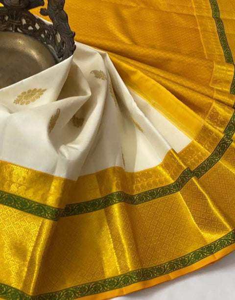 VastraLakshmi Luxuriant Off White Soft Silk Saree With Glittering Blouse Piece