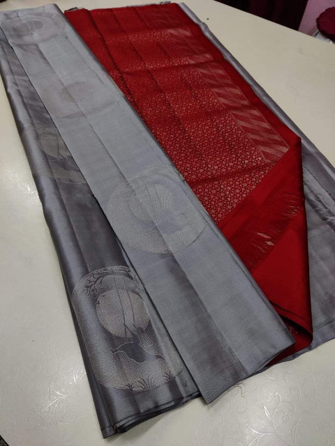 VastraLakshmi Lassitude Grey Soft Silk Saree With Confounding Blouse Piece