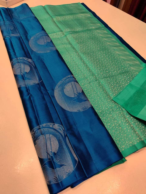 VastraLakshmi Imaginative Teal Blue Soft Silk Saree With Proficient Blouse Piece