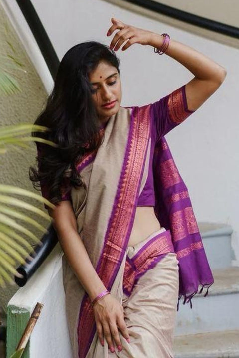 VastraLakshmi Admirable Beige Soft Silk Saree With Whimsical Blouse Piece