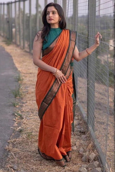 VastraLakshmi Dalliance Orange Soft Silk Saree With Nectarous Blouse Piece