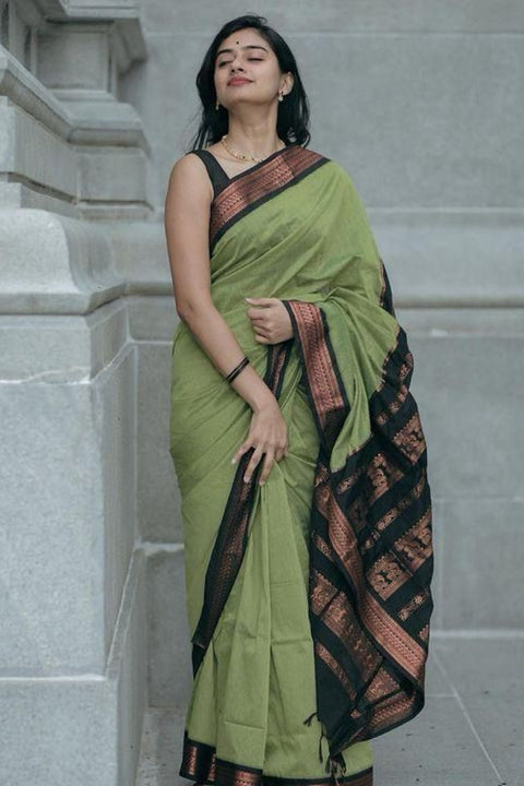 VastraLakshmi Imbrication Pista Soft Silk Saree With Ravishing Blouse Piece