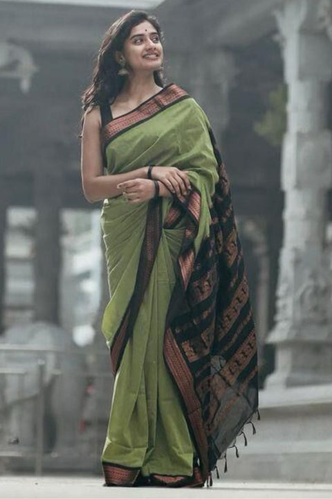 VastraLakshmi Imbrication Pista Soft Silk Saree With Ravishing Blouse Piece