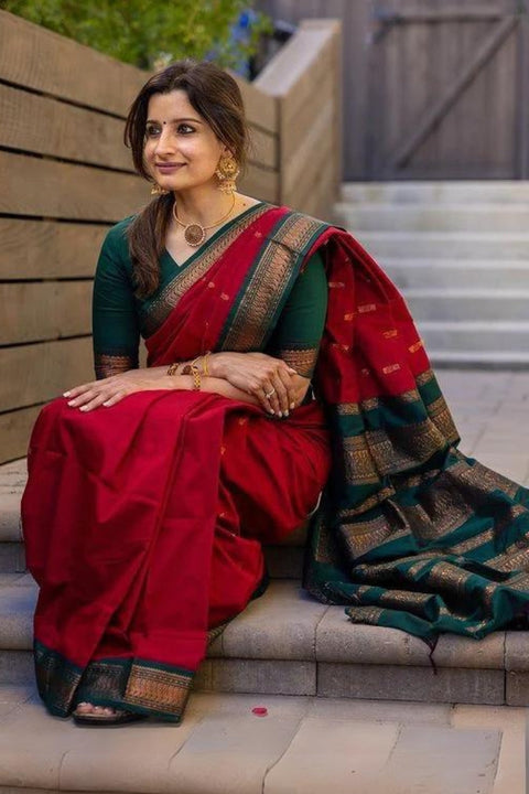 VastraLakshmi Woebegone Red Soft Silk Saree With Opulent Blouse Piece