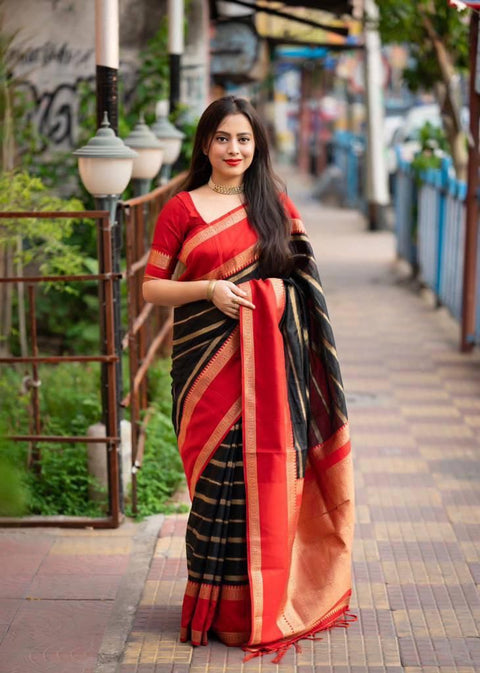 VastraLakshmi Supernal Black Soft Silk Saree With Resonant Blouse Piece