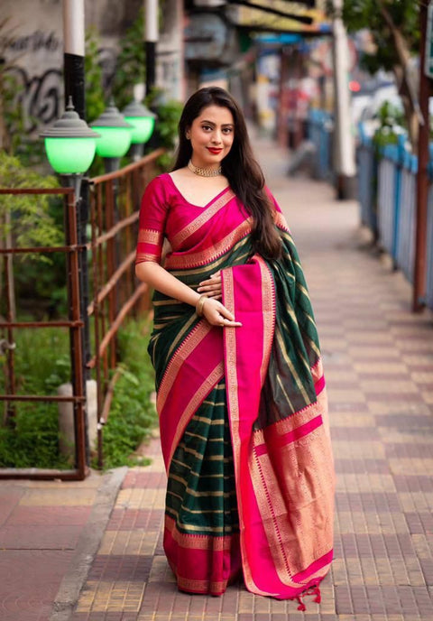 VastraLakshmi Whimsical Dark Green Soft Silk Saree With Beguiling Blouse Piece