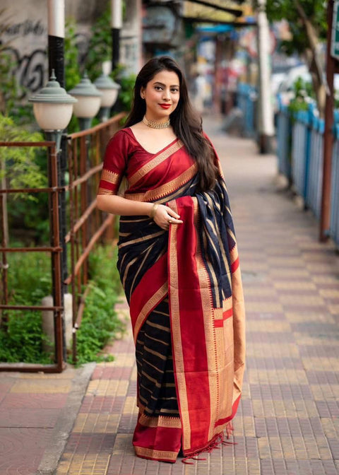 VastraLakshmi Prodigal Navy Blue Soft Silk Saree With Majestic Blouse Piece