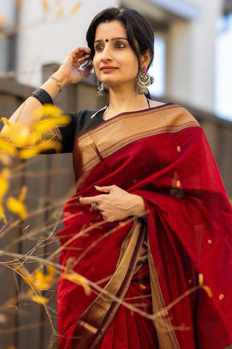 VastraLakshmi Blooming Red Cotton Silk Saree With Wonderful Blouse Piece