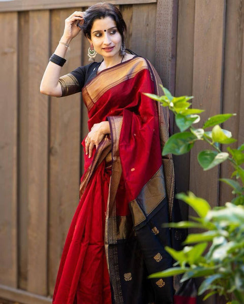 VastraLakshmi Blooming Red Cotton Silk Saree With Wonderful Blouse Piece