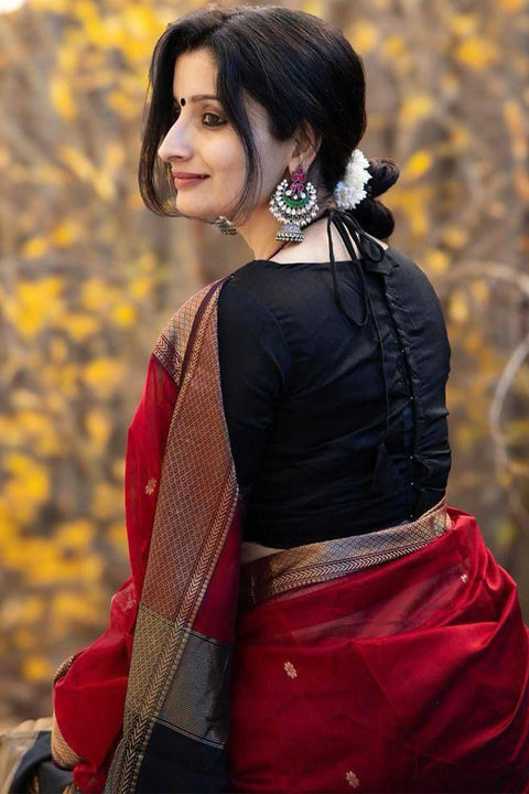 VastraLakshmi Blooming Red Cotton Silk Saree With Wonderful Blouse Piece