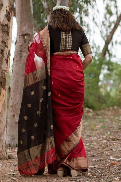 VastraLakshmi Blooming Red Cotton Silk Saree With Wonderful Blouse Piece