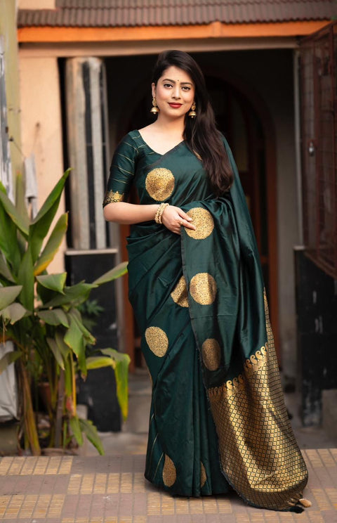 VastraLakshmi Ideal Dark Green Soft Silk Saree With Mesmeric Blouse Piece