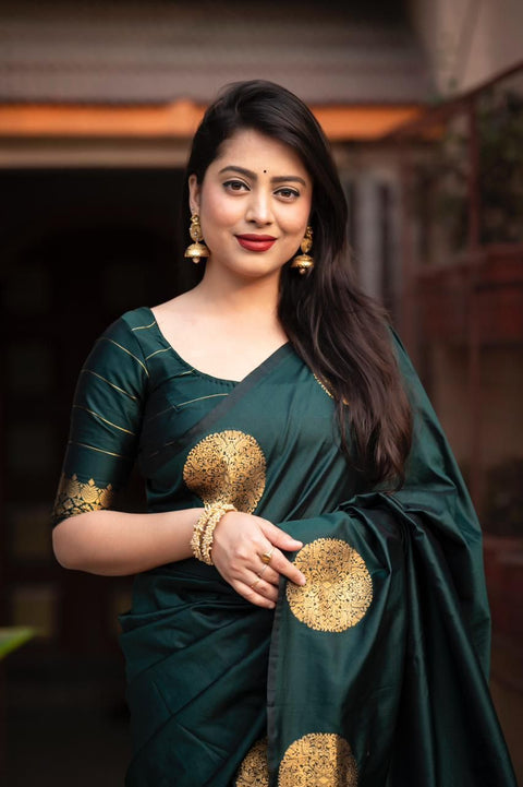 VastraLakshmi Ideal Dark Green Soft Silk Saree With Mesmeric Blouse Piece