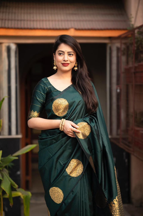 VastraLakshmi Ideal Dark Green Soft Silk Saree With Mesmeric Blouse Piece