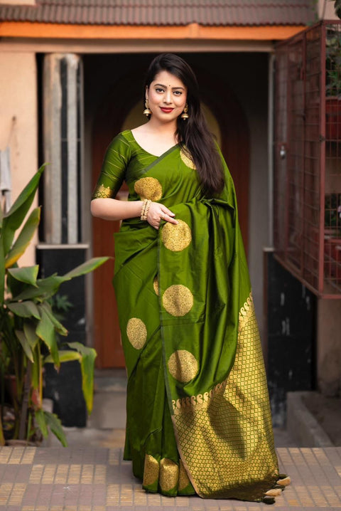 VastraLakshmi Gorgeous Green Soft Silk Saree With Sophisticated Blouse Piece