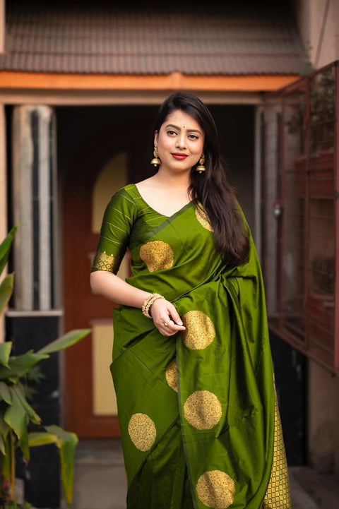 VastraLakshmi Gorgeous Green Soft Silk Saree With Sophisticated Blouse Piece