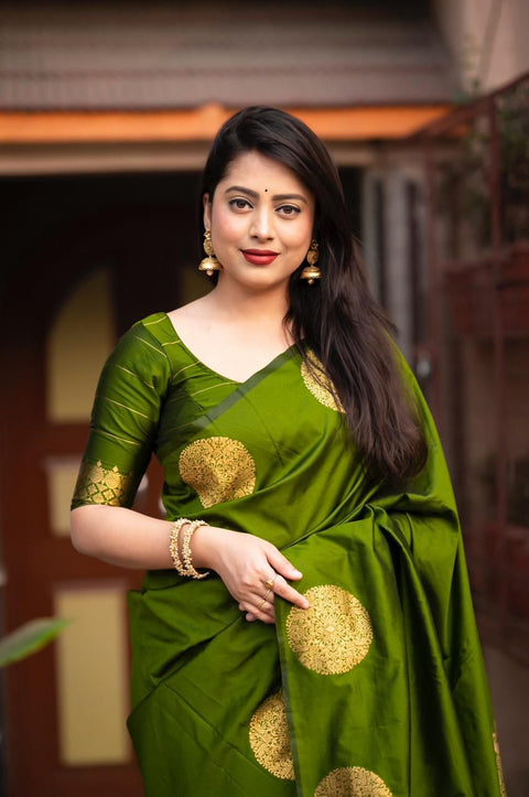 VastraLakshmi Gorgeous Green Soft Silk Saree With Sophisticated Blouse Piece