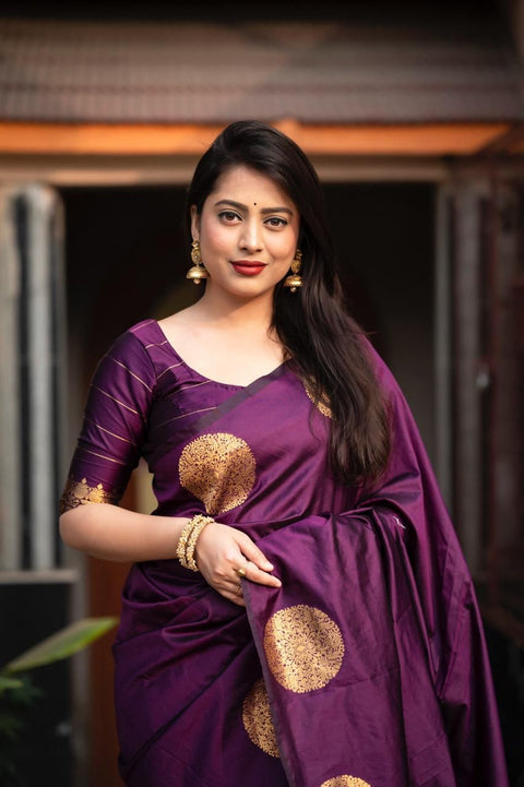 VastraLakshmi Fairytale Purple Soft Silk Saree With Comely Blouse Piece