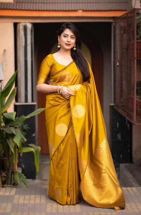 VastraLakshmi Ebullience Yellow Soft Silk Saree With Ratatouille Blouse Piece