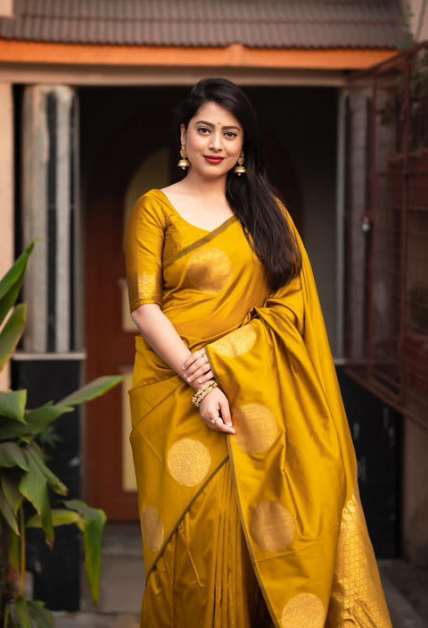 VastraLakshmi Ebullience Yellow Soft Silk Saree With Ratatouille Blouse Piece