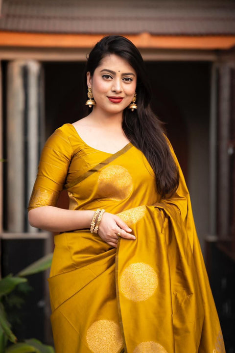 VastraLakshmi Ebullience Yellow Soft Silk Saree With Ratatouille Blouse Piece