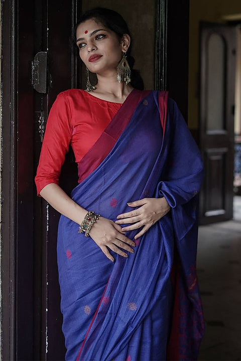 VastraLakshmi Devastating Blue Cotton Silk Saree With Felicitous Blouse Piece