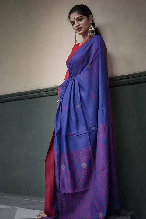 VastraLakshmi Devastating Blue Cotton Silk Saree With Felicitous Blouse Piece