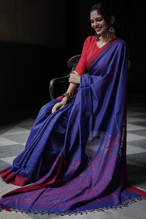 VastraLakshmi Devastating Blue Cotton Silk Saree With Felicitous Blouse Piece