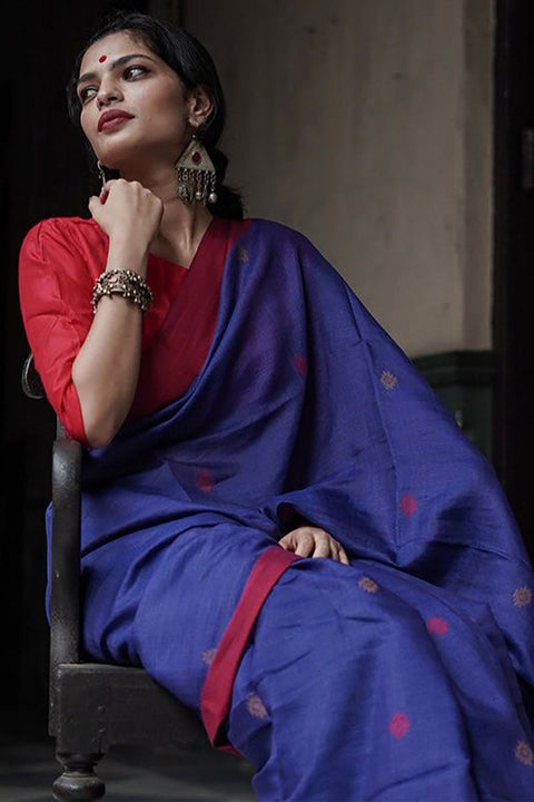 VastraLakshmi Devastating Blue Cotton Silk Saree With Felicitous Blouse Piece