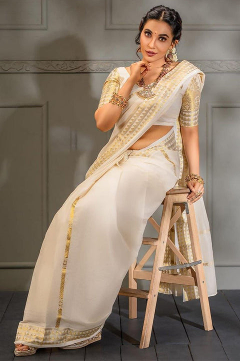 VastraLakshmi Petrichor Off White Soft Silk Saree With Scrumptious Blouse Piece