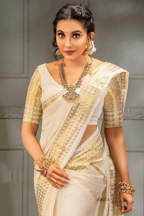 VastraLakshmi Petrichor Off White Soft Silk Saree With Scrumptious Blouse Piece