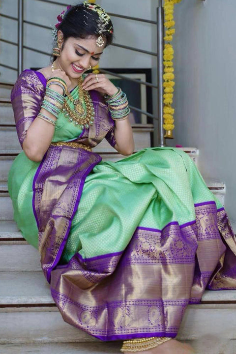 VastraLakshmi Propinquity Sea Green Soft Silk Saree With Epiphany Blouse Piece