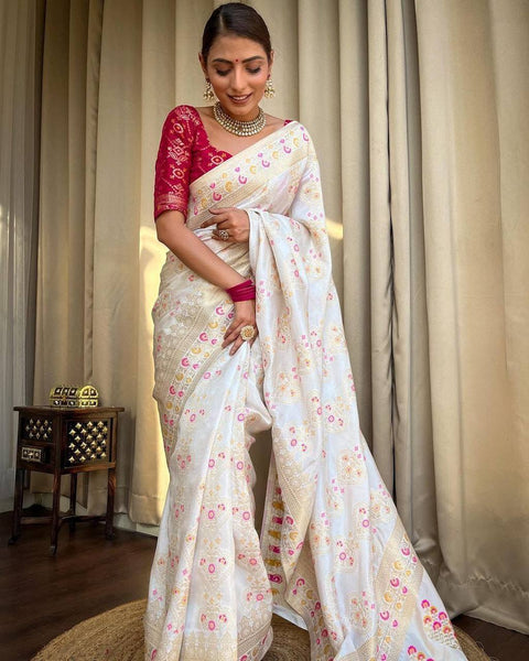 VastraLakshmi Desiring Off White Soft Silk Saree With Engrossing Blouse Piece