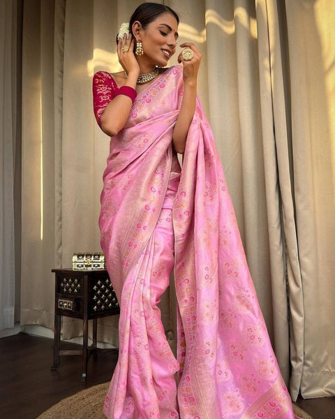 VastraLakshmi Groovy Pink Soft Silk Saree With Majesty Blouse Piece