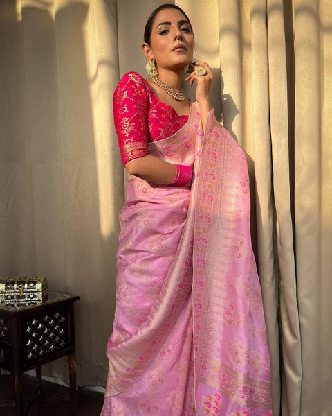 VastraLakshmi Groovy Pink Soft Silk Saree With Majesty Blouse Piece