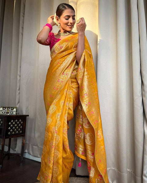 VastraLakshmi Desirable Yellow Soft Silk Saree With Classic Blouse Piece