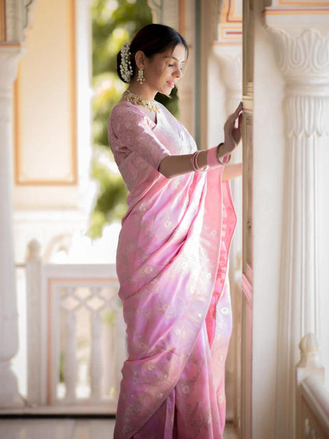 VastraLakshmi Incomparable Baby Pink Pink Soft Silk Saree With Snazzy Blouse Piece