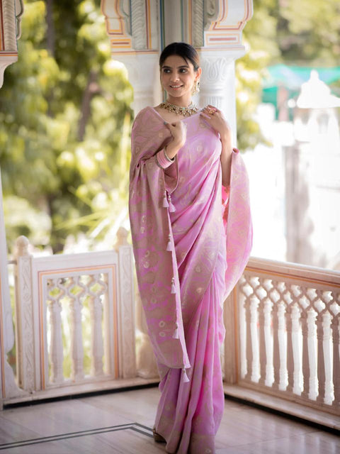 VastraLakshmi Incomparable Baby Pink Pink Soft Silk Saree With Snazzy Blouse Piece