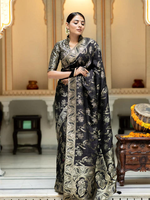 VastraLakshmi Blissful Black Soft Silk Saree With Angelic Blouse Piece