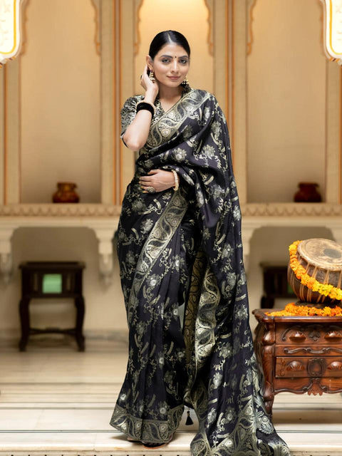 VastraLakshmi Blissful Black Soft Silk Saree With Angelic Blouse Piece