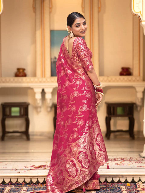 VastraLakshmi Chatoyant Dark Pink Soft Silk Saree With Chatoyant Blouse Piece