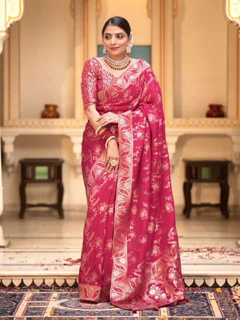 VastraLakshmi Chatoyant Dark Pink Soft Silk Saree With Chatoyant Blouse Piece