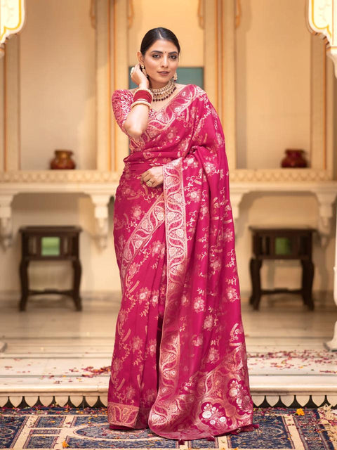 VastraLakshmi Chatoyant Dark Pink Soft Silk Saree With Chatoyant Blouse Piece