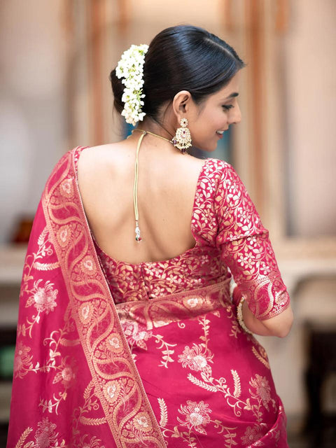 VastraLakshmi Chatoyant Dark Pink Soft Silk Saree With Chatoyant Blouse Piece